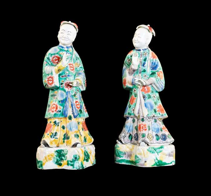 GG: Pair of Chinese porcelain famille verte biscuit figures